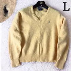 ラルフローレン ニット セーター ブランドロゴ刺繍 イエロー 黄色 L