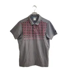 adidas ポロシャツ M グレー チェック柄 アウトドア 速乾吸汗 薄手