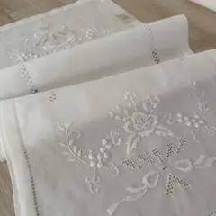 美品】フランスアンティーク 花文字MDモノグラム ピローカバー3480