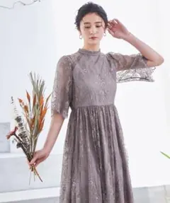 ドレス ハイネック総レース5分袖結婚式ワンピースドレス成人式同窓会二次会ドレス