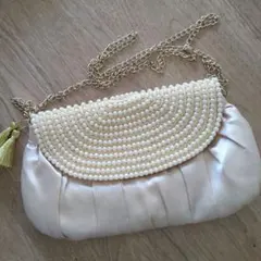 ピンクベージュ パールビーズ パーティーバッグ