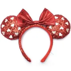 ディズニー　カチューシャ　ミニー　スパンコール　ハート　赤