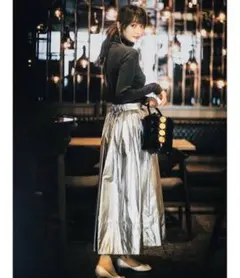 Arpege story アルページュストーリー　箔プリントスカート　シルバー