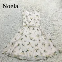 ノエラNoela 花柄　ノースリーブワンピース　フレア　Aライン　ドレス　麻混