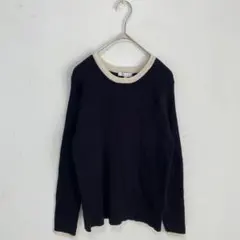 GLOBAL WORK バイカラー　リブ　ニット　長袖【M】黒　白　レディース