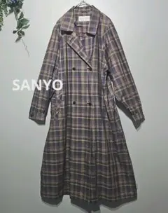 【SANYO】 チェック柄 トレンチコート　9AR ウエストリボンあり薄手裏なしのサムネイル