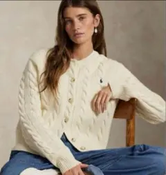 Ralph Lauren カシミヤ混　ケーブルニットカーディガン