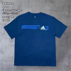 アディダス00sパフォーマンスラインプリントTシャツ L ネイビーブルー半袖