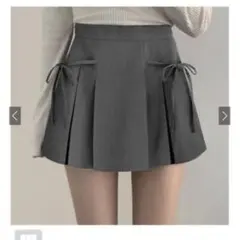 GRL グレー プリーツスカート サイドリボン付き