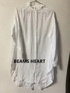 BEAMS HEART 白 コットン　フリル襟長袖シャツ透け感あり