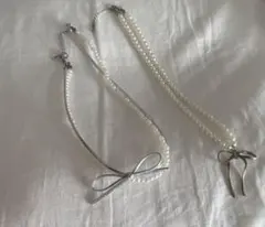 ホワイトパール リボン ネックレス