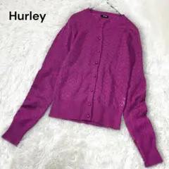 ハーレー 透かし編み ニット カーディガン 赤紫 オールシーズン レディース