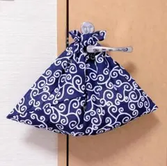 あずま袋〈唐草模様　ネイビー〉エコバッグ、バッグインバッグ　ハンドメイド