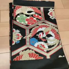 正絹 黒地に亀甲鶴袋帯 - メルカリ