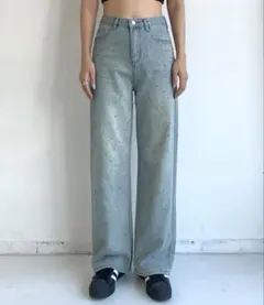 オーロララインストーン付きヴィンテージルーズデニムパンツ