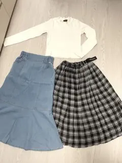 ラブトキ　白リブ長袖とスカート3点セット
