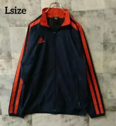 諭*吉様 adidas Lsize ナイロンジャケット 刺繍ロゴ 三本ライン 紺