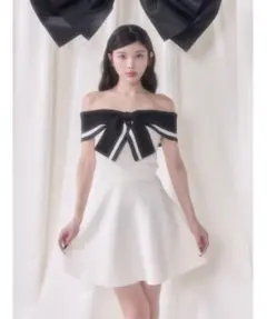 ビジュー ワンピース 韓国オフショルダー ミニドレス ホワイト