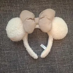 ディズニー ミニー 耳型 カチューシャ リボン　コーデュロイ ボア
