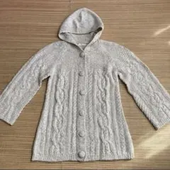 フード付きロングニットカーディガン　ベージュ