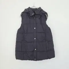 GU 中綿ベスト ブラック 軽量 ジップアップ フード付き シンプル L