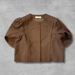 【美品】　デザイン　ノーカラー　長袖　ジャケット　ブラウン　15　個性派のサムネイル