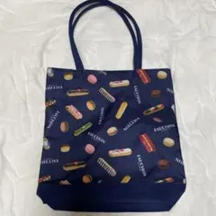 FAUCHON スイーツ柄エコバッグ ネイビー　マカロン　エクレア