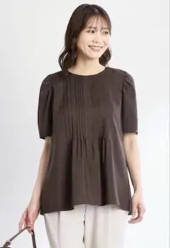 リフレクト　半袖　ブラウス　チュニック　 茶　こげ茶　ブラウン　光沢　Lのサムネイル