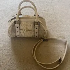 ロダニア カイマンクロコ ミニボストンバッグ ベージュ ゴールド金具 