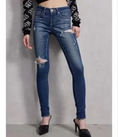 ジェイダ/GYDA/ミドルウエストSIDE RIPPEDスキニーデニムパンツ