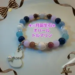 ✾10月誕生石✾オパール&トルマリン✾取り外し簡単・猫ちゃんチャーム