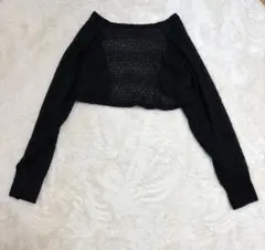 黒 透かし編み クロップド長袖トップス