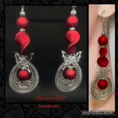 No.1120 ヴィヴィットREDのバタフライピアス　ロングピアス