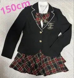 卒業式、入学式に！150cm フォーマルブレザースカートセット 黒と赤チェック