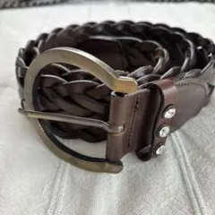 スタッズ付きレザーベルト ブラウン