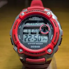CASIO WAVE CEPTOR デジタル腕時計 本体電波受信 (レッド)