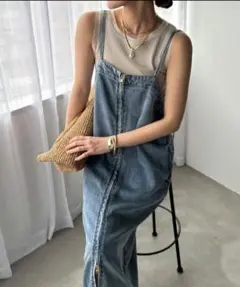 DOUDOUリヨセルデニムジャンスカ　ブルー　Mサイズ　フロントジップ DOUDOU リヨセルデニムジャンスカ ブルー フロントジップ 38 - メルカリ