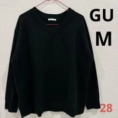 美品 GU オーバーサイズVネックニットプルオーバー グリーン系 M