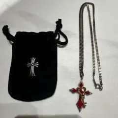 銀製 クロス型 ネックレス 鍵 925刻印 ペンダントトップ シルバー925 赤