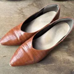 ブラウン クロコダイル風 パンプス