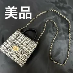 ツイード ミニバッグ ショルダーバッグ 2WAY ゴールドチェーン 美品