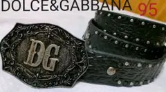 正規未 限定 ドルチェ＆ガッバーナ アンティークDGロゴバックル レザーベルト黒