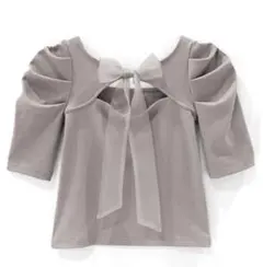 GRL バックリボンパワーショルダーテレコリブトップス ホワイト