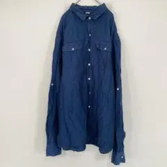 夏服春秋 オールドネイビー 長袖リネン混シャツ 2XL相当 ネイビー ワークのサムネイル