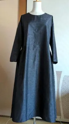 着物リメイク紬のAライン ロングワンピース