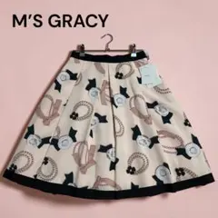 ⭐️M'S GRACY リボン&カメリア柄スカート 38 M'S GRACY エムズグレイシー カメリア リボン 花柄フレアスカート 現行