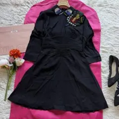 未使用タグ付き】miu miu フレアワンピース ネイビー レース 42 半袖