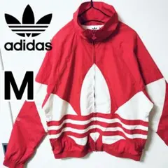 アディダス 赤 ビッグトレフォイル ブルゾン ナイロンジャケット 男性M 刺繍