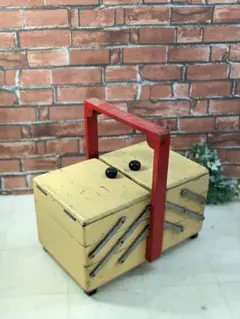 【vintage】ソーイングボックス 裁縫箱 ビンテージ 裁縫箱 木製 天然木 桐材 ソーイングボックス おしゃれ レトロ 収納 2