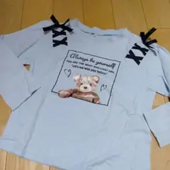 長袖カットソー 130cm ベアプリント リボン装飾